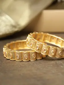 Priyaasi Set Of 2 Gold-Plated & White Stone-Handcrafted Jali Work Bangles