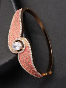 Priyaasi Women Gold-Toned & Peach Brass American Diamond Bangle-Style Bracelet