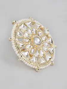 Kord Store Gold-Plated & White Stone Studded Round Shape Adjustable Finger Ring