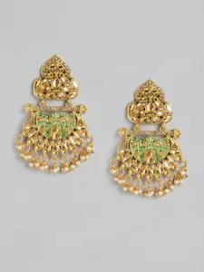 Kord Store Gold-Toned & Green Crescent Shaped Chandbalis Earrings