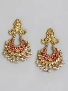 Kord Store Gold-Toned & White Crescent Shaped Chandbalis Earrings