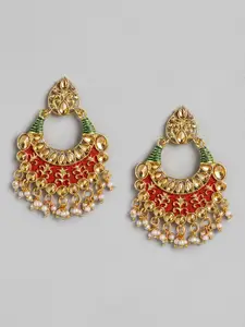 Kord Store Gold-Toned & White Crescent Shaped Chandbalis Earrings