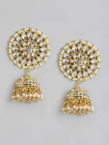 Kord Store Gold Plated & White Round Shape Jhumka Earring