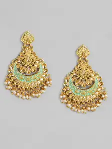 Kord Store Gold-Plated & White LCD Stone Crescent Shaped Chandbalis Earrings