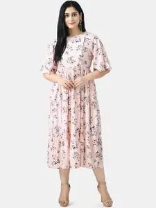 Aaruvi Ruchi Verma Peach-Coloured Floral Printed Maternity Midi Dress