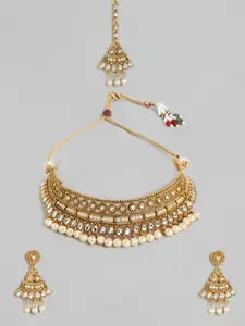 Kord Store Women Gold-Plated & Off White Kundan Choker Necklace Set