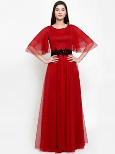 Just Wow Women Red & Black Embellished Net Maxi Dress