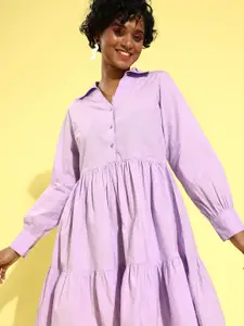 plusS Women Alluring Lavender Solid Sweetheart Neck Dress