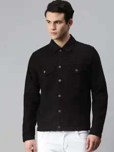 Urbano Fashion Men Black Washed Denim Jacket