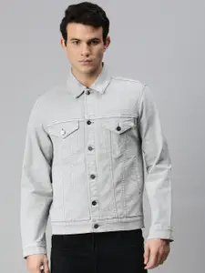Urbano Fashion Men Grey Washed Denim Jacket