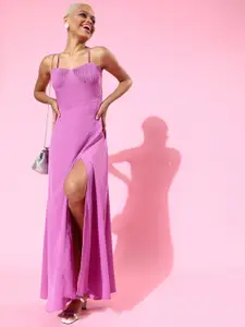 Berrylush Women Charming Purple Solid Sweetheart Neck Dress