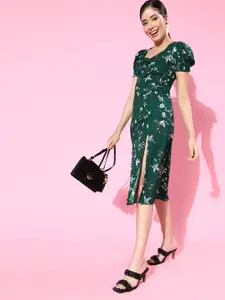 Berrylush Women Gorgeous Green Floral Sweetheart Neck Dress