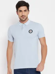 NEVA Men Blue Graphic Printed Polo Collar Applique T-shirt