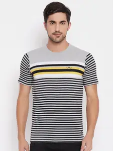 NEVA Men Black & Grey Striped T-shirt