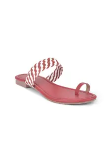 SALARIO Women Red Striped One Toe Flats with Tassels