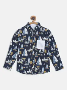 TALES & STORIES Boys Navy Blue Opaque Printed Casual Shirt