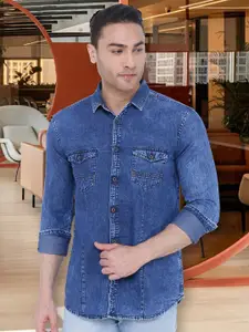 Kuons Avenue Men Blue Denim Slim Fit Faded Opaque Faded Casual Shirt