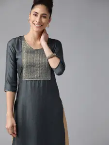 Indo Era Women Grey Yoke Design Kurta