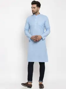 KRAFT INDIA Men Turquoise Blue Solid Straight Kurta
