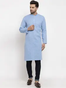 KRAFT INDIA Men Turquoise Blue Woven Designed Straight Kurta
