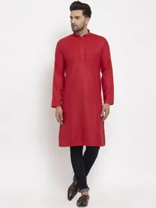 KRAFT INDIA Men Cotton Red Woven Design Straight Kurta