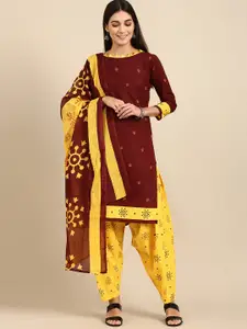 Rajnandini Maroon & Yellow Printed Unstitched Dress Material