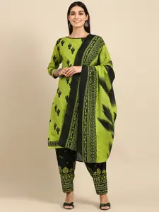 Rajnandini Green & Black Printed Unstitched Dress Material