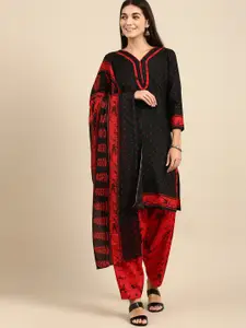 Rajnandini Black & Red Printed Unstitched Dress Material