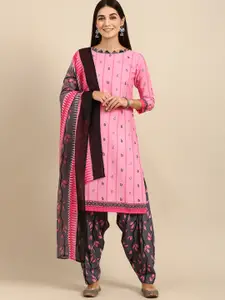 Rajnandini Pink & Grey Printed Unstitched Dress Material