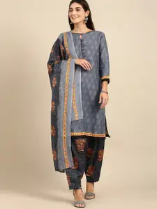 Rajnandini Grey & Yellow Printed Unstitched Dress Material