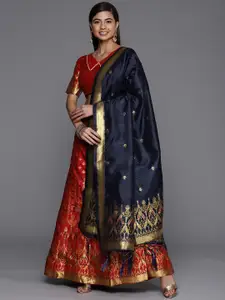 Mitera Red & Navy Blue Unstitched Lehenga & Blouse With Dupatta