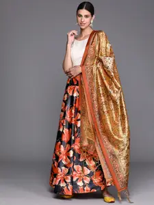 Mitera Red & White Printed Khari Print Semi-Stitched Lehenga & Unstitched Blouse With Dupatta