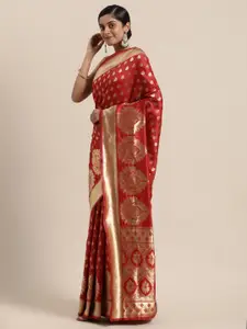 Sugathari Red Woven Design Silk Blend Fusion Banarasi Saree