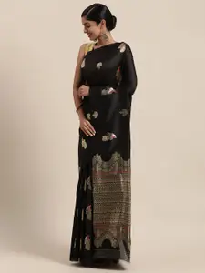 Sugathari Black & Gold-Toned Woven Design Silk Blend Kanjeevaram Saree