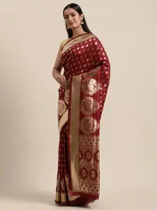 Sugathari Maroon Ethnic Motifs Silk Blend Banarasi Saree