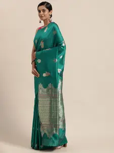 Sugathari Teal Woven Design Silk Blend Fusion Kanjeevaram Saree