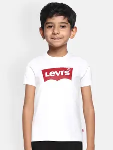 Levis Boys White  Maroon Brand Logo Printed Pure Cotton T-shirt