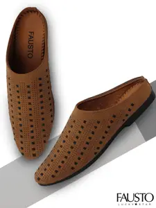 FAUSTO Men Tan Woven Design PU Mules