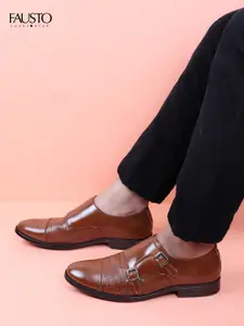 FAUSTO Men Tan PU Round Toe Monks