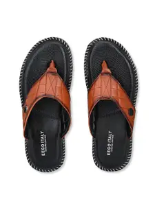 Eego Italy Men Tan & Black Ethnic Leather Comfort Sandals