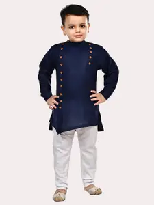 Superminis Boys Blue Angrakha Pure Cotton Kurta with Pyjamas