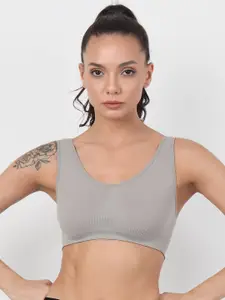 XOXO Design Grey Solid Dry Fit Technology Workout Bra - Non-Padded Non-Wired