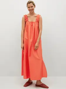 MANGO Orange Pure Cotton Solid Maxi Dress