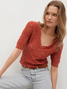 MANGO Women Rust Red Pullover