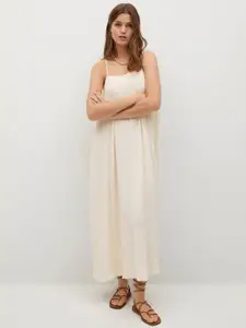 MANGO Off-White Solid Ruched Maxi Dress