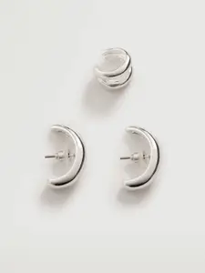 MANGO Set of Silver-Toned Crescent Shaped Studs & Ear Cuffs