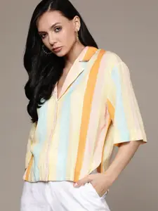 MANGO Women Multicoloured Striped Casual Shirt