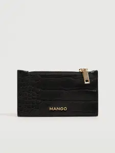 MANGO Women Black Croc-Textured Card Holder