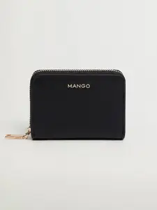 MANGO Women Black Saffiano Textured Zip Around Wallet