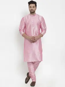 KRAFT INDIA Men Pink Regular Dupion Silk Kurta with Churidar